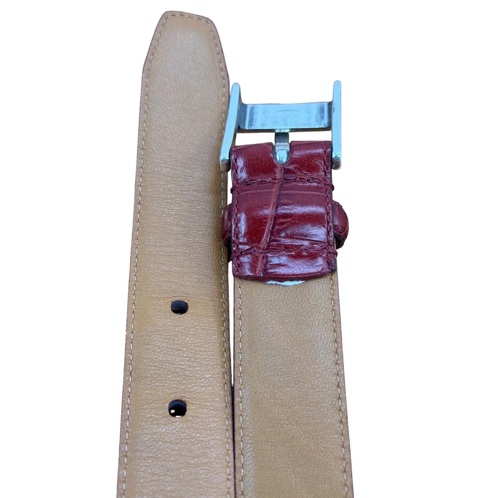 Lauren Ralph Lauren Red Skinny Belt Women SZ XL Embossed Leather Reptile Bold